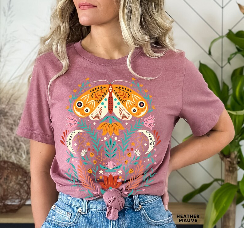 Celestial Shirt, Moth Butterfly T Shirts Moon Graphic Moon Phase Astrology Astronomy, Graphic Tees For Women, Boho, Vintage Spring Fashion - Image 7