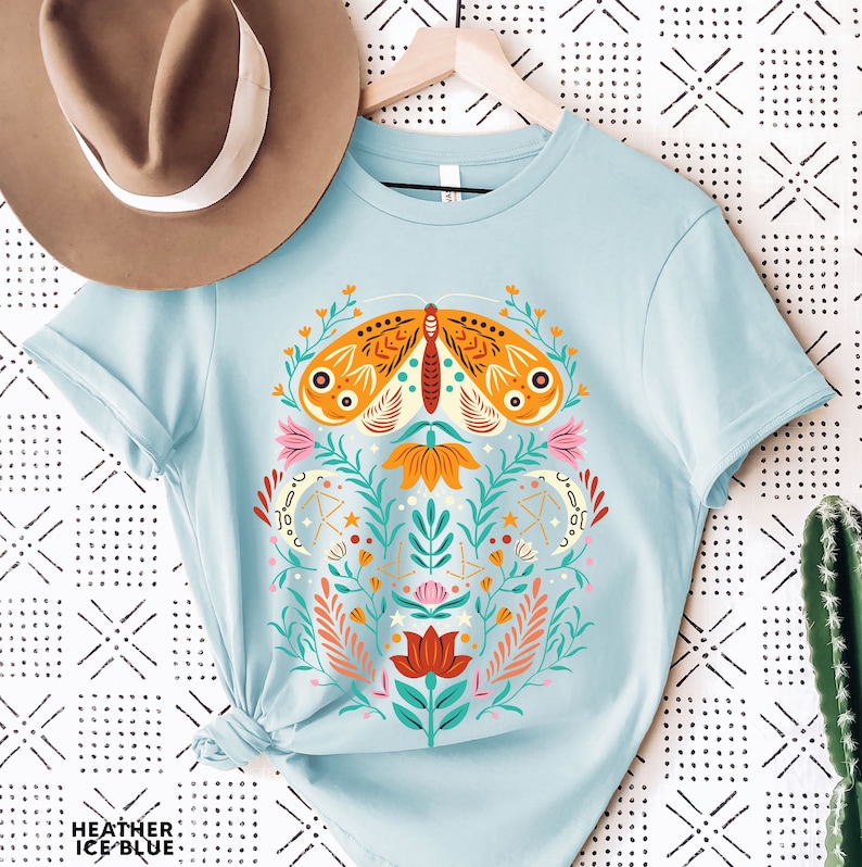Celestial Shirt, Moth Butterfly T Shirts Moon Graphic Moon Phase Astrology Astronomy, Graphic Tees For Women, Boho, Vintage Spring Fashion - Image 8