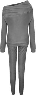 Womens Set Off Shoulder Bow Slim Fit Home Wear Suits Lounge Wear
