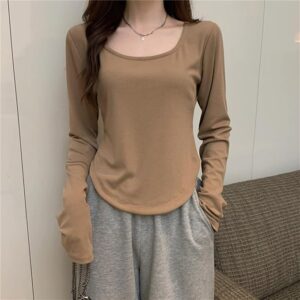 Women Long Sleeve Square Neck T Shirt 2023 Autumn Fashion Outfits Trends