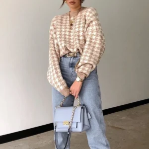 Women Geometric Khaki Knitted Sweater 2023 Summer Fashion Outfits Trends